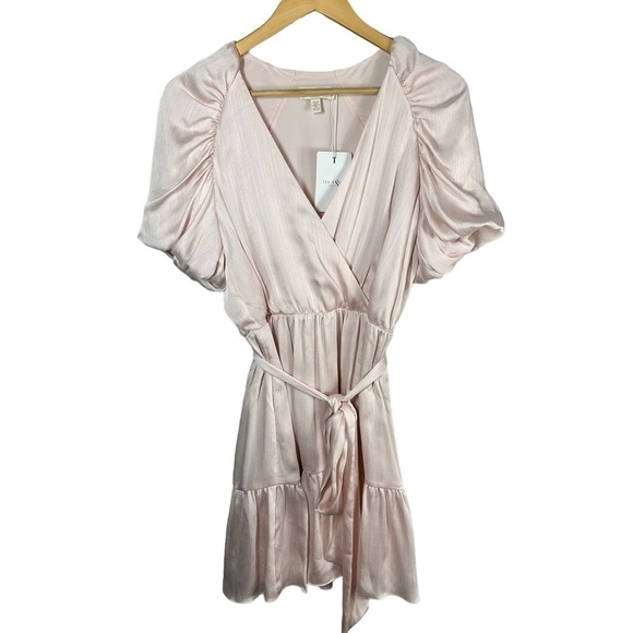 Ted Baker Loueese Puff Sleeve Faux Wrap Mini Dress Size 2 US 4-6 Light Pink - Picture 3 of 13